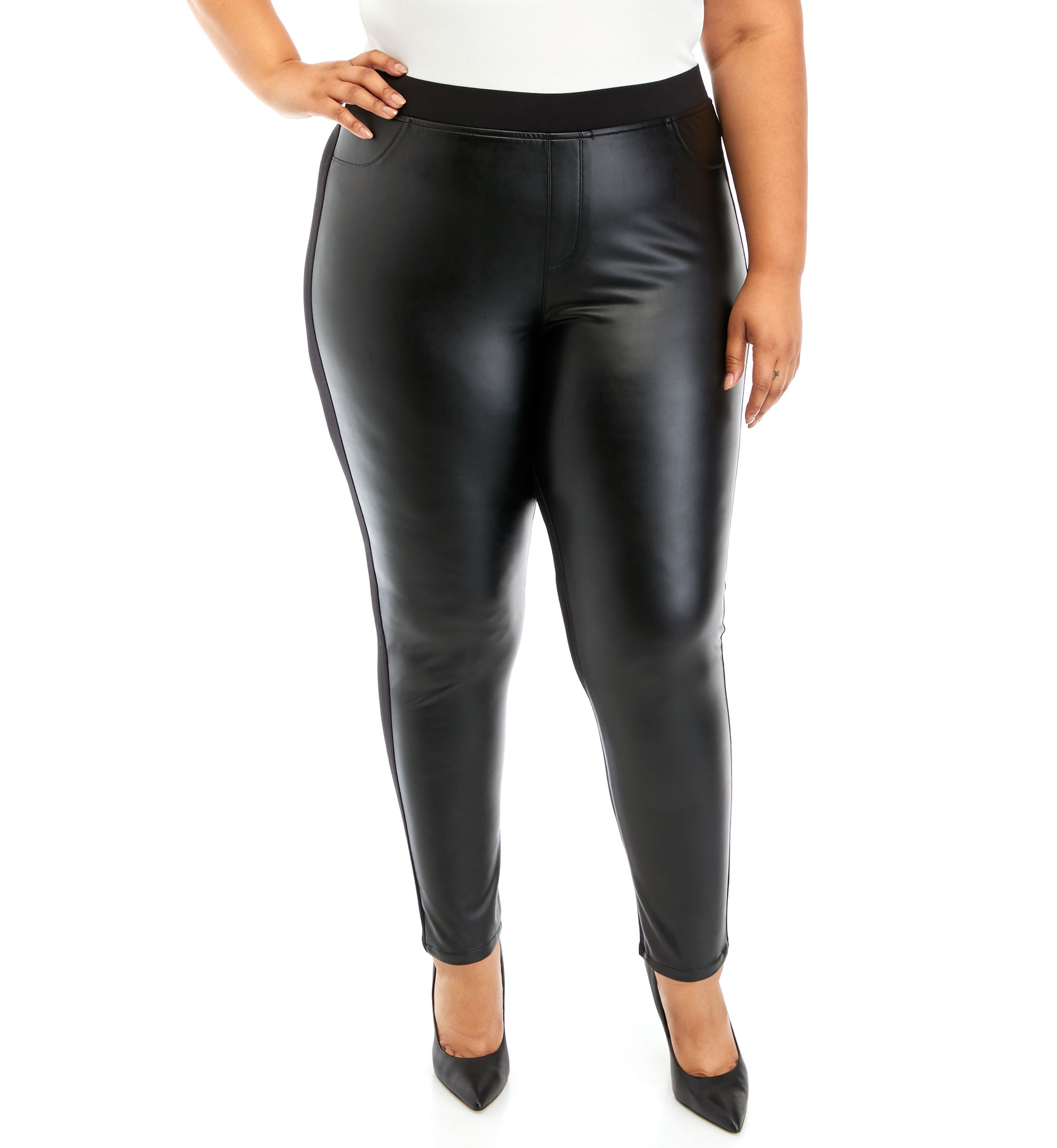 Plus Size Pull On Faux Leather Pants