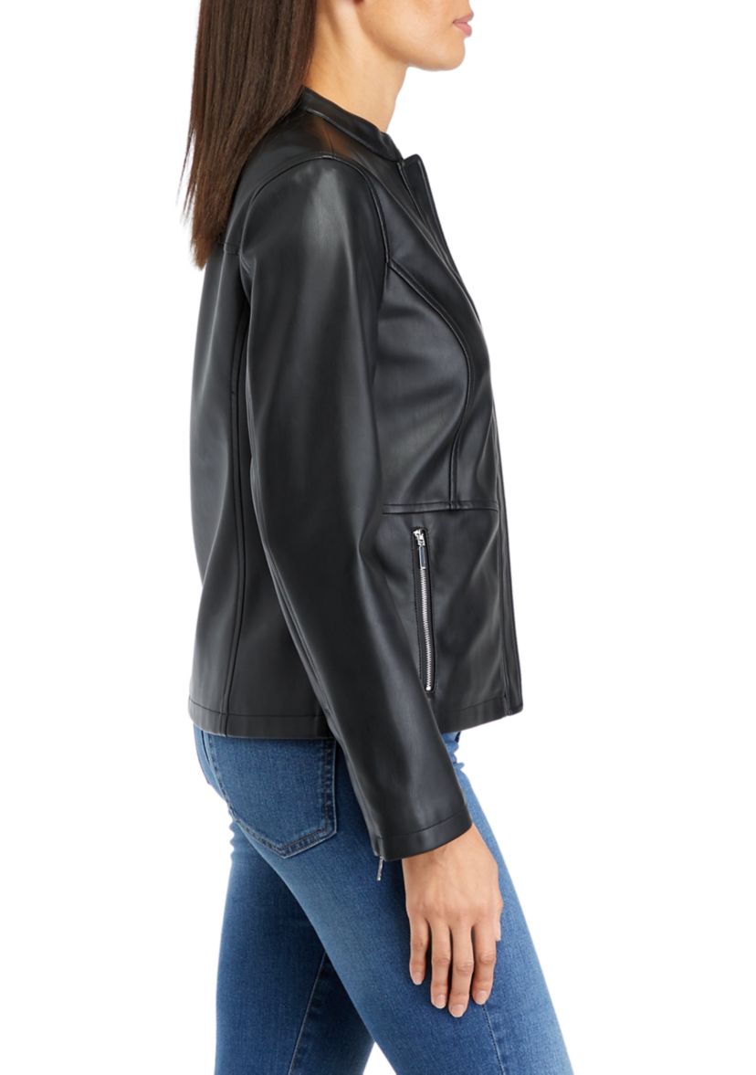 Womens Zip Front Vegan Leather Jacket