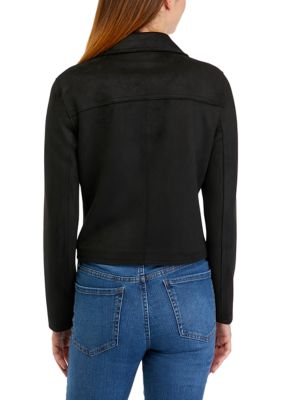 Women's Drape Front Moto Vegan Suede Jacket