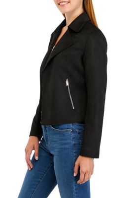 Women's Drape Front Moto Vegan Suede Jacket