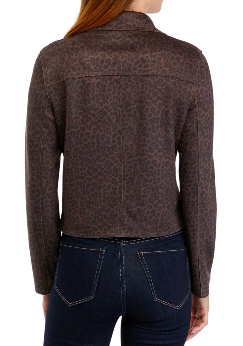 Womens Drape Front Moto Vegan Suede Jacket