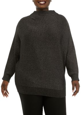 PHILOSOPHY BY REPUBLIC Women's Plus Size Long Sleeve Funnel Neck Lurex Dolman Sweater