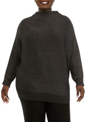 Grace Elements Women's Plus Size Long Sleeve Funnel Neck Lurex Dolman Sweater