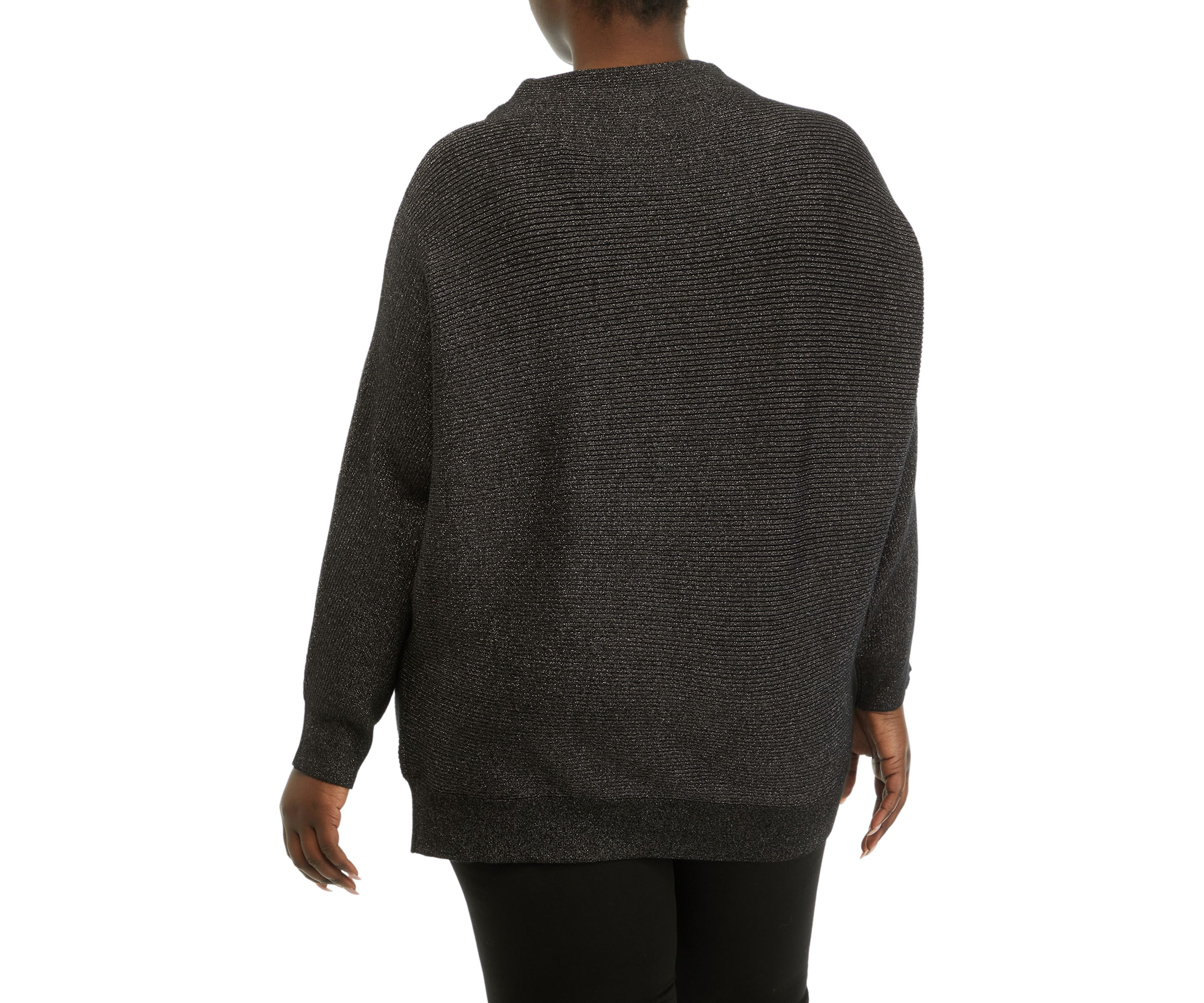 Plus Size Long Sleeve Funnel Neck Lurex Dolman Sweater