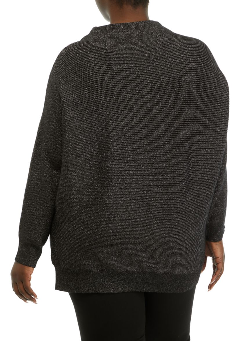 Plus Size Long Sleeve Funnel Neck Lurex Dolman Sweater