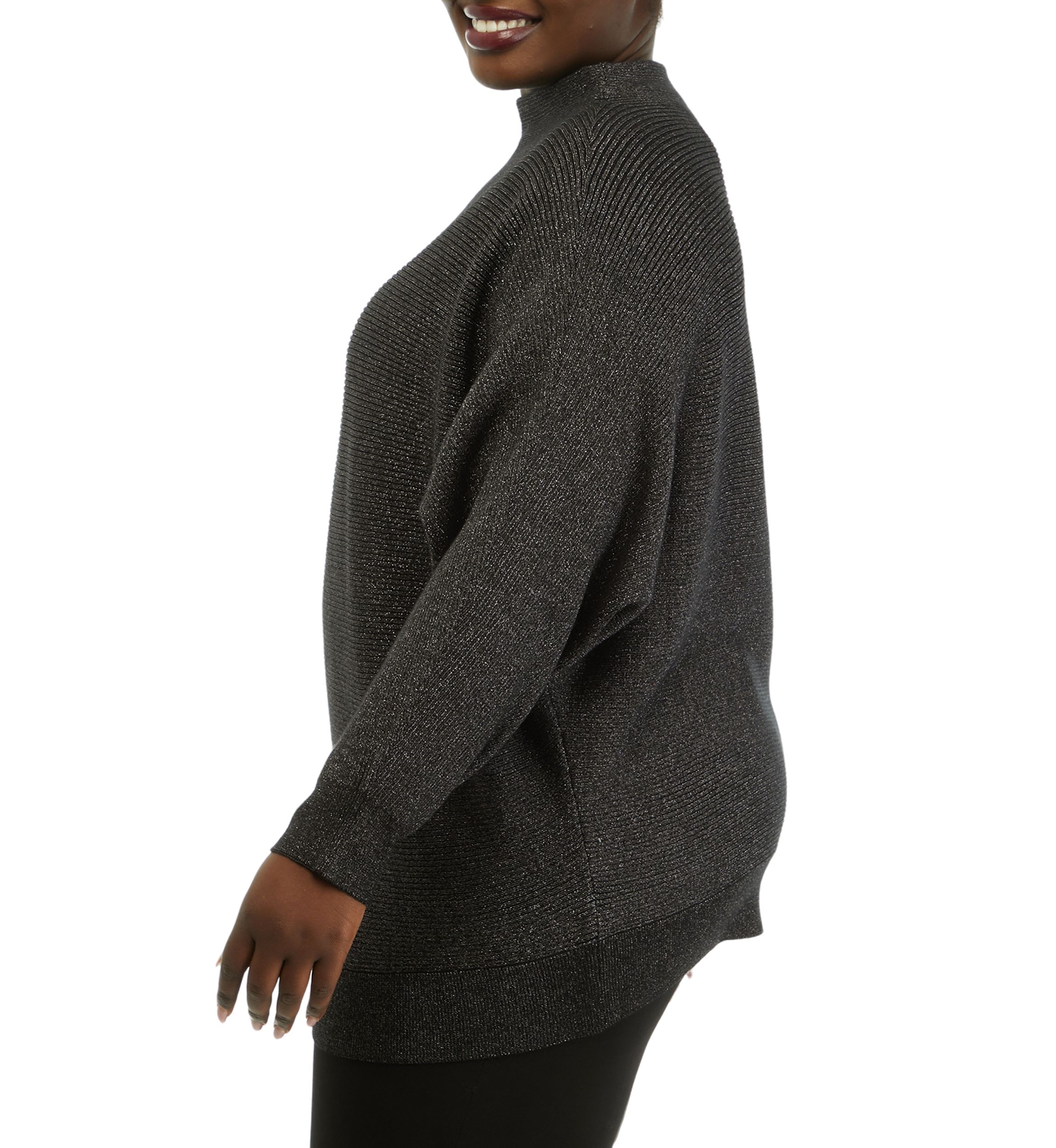 Plus Size Long Sleeve Funnel Neck Lurex Dolman Sweater