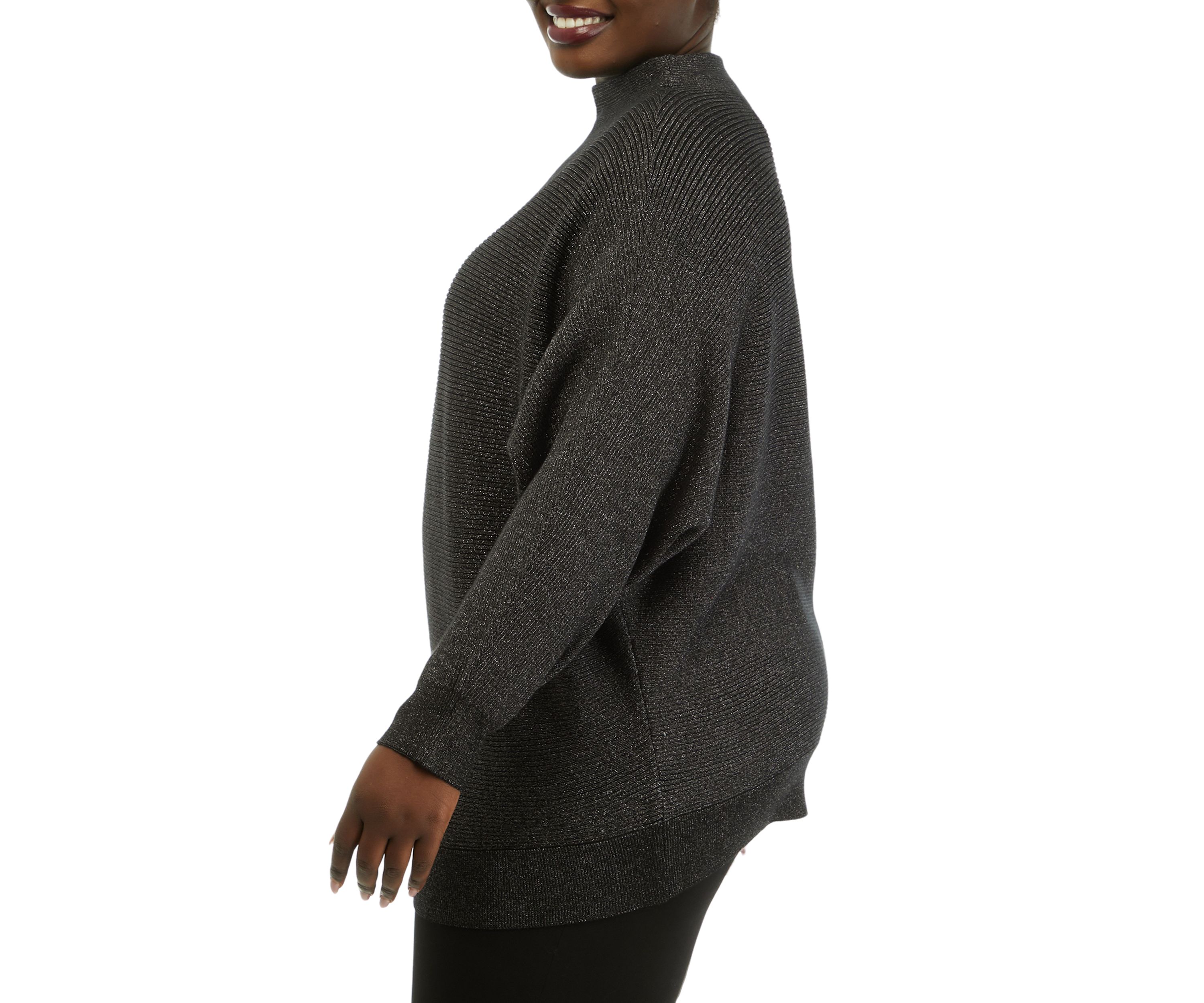 Plus Size Long Sleeve Funnel Neck Lurex Dolman Sweater