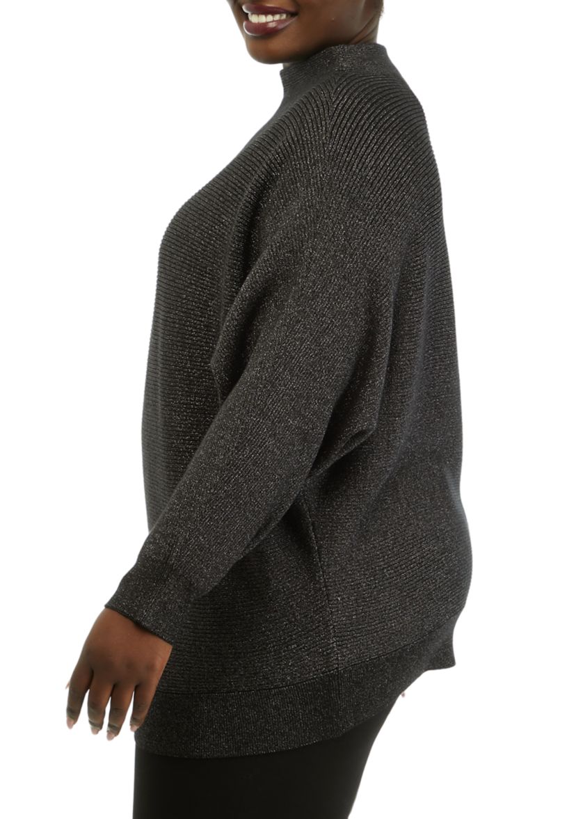 Plus Size Long Sleeve Funnel Neck Lurex Dolman Sweater