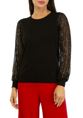 Women's Sequin Long Sleeve Crew Neck Sweater