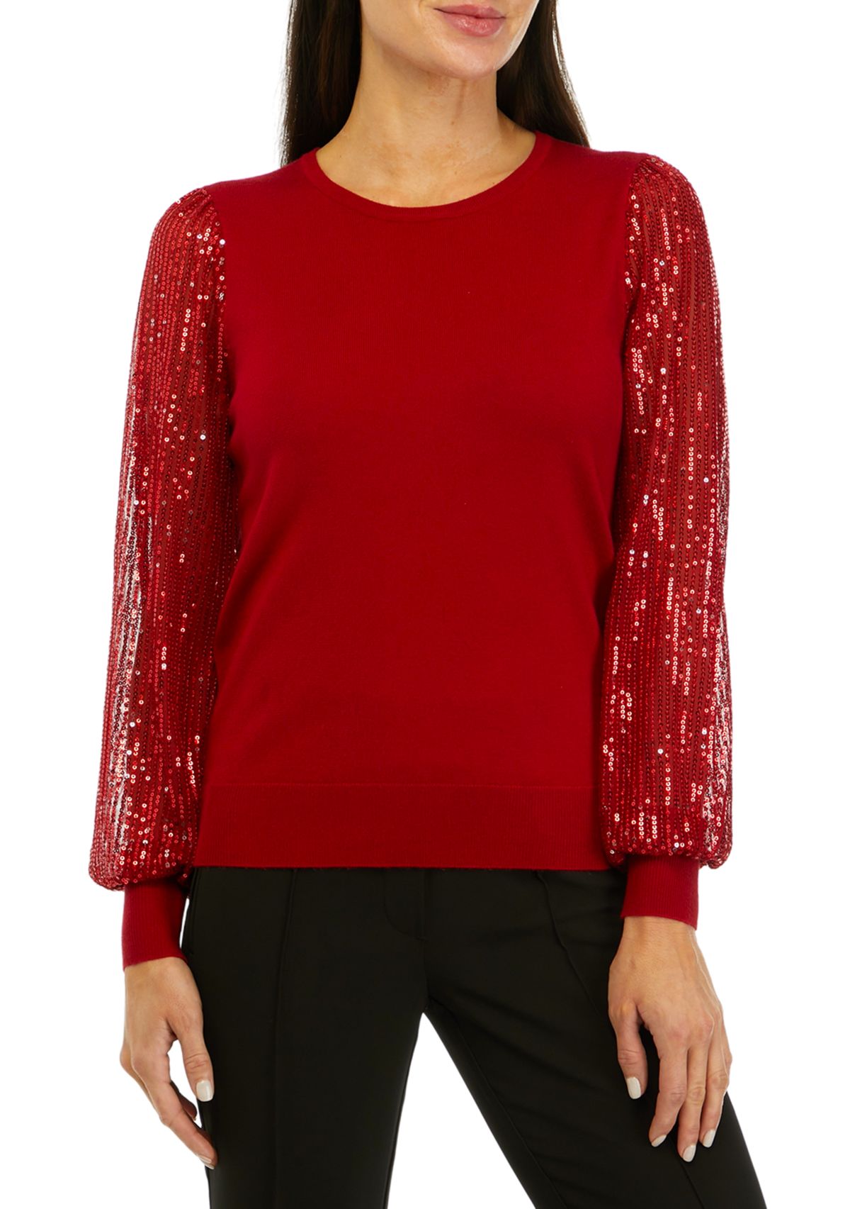 Womens Sequin Long Sleeve Crew Neck Sweater