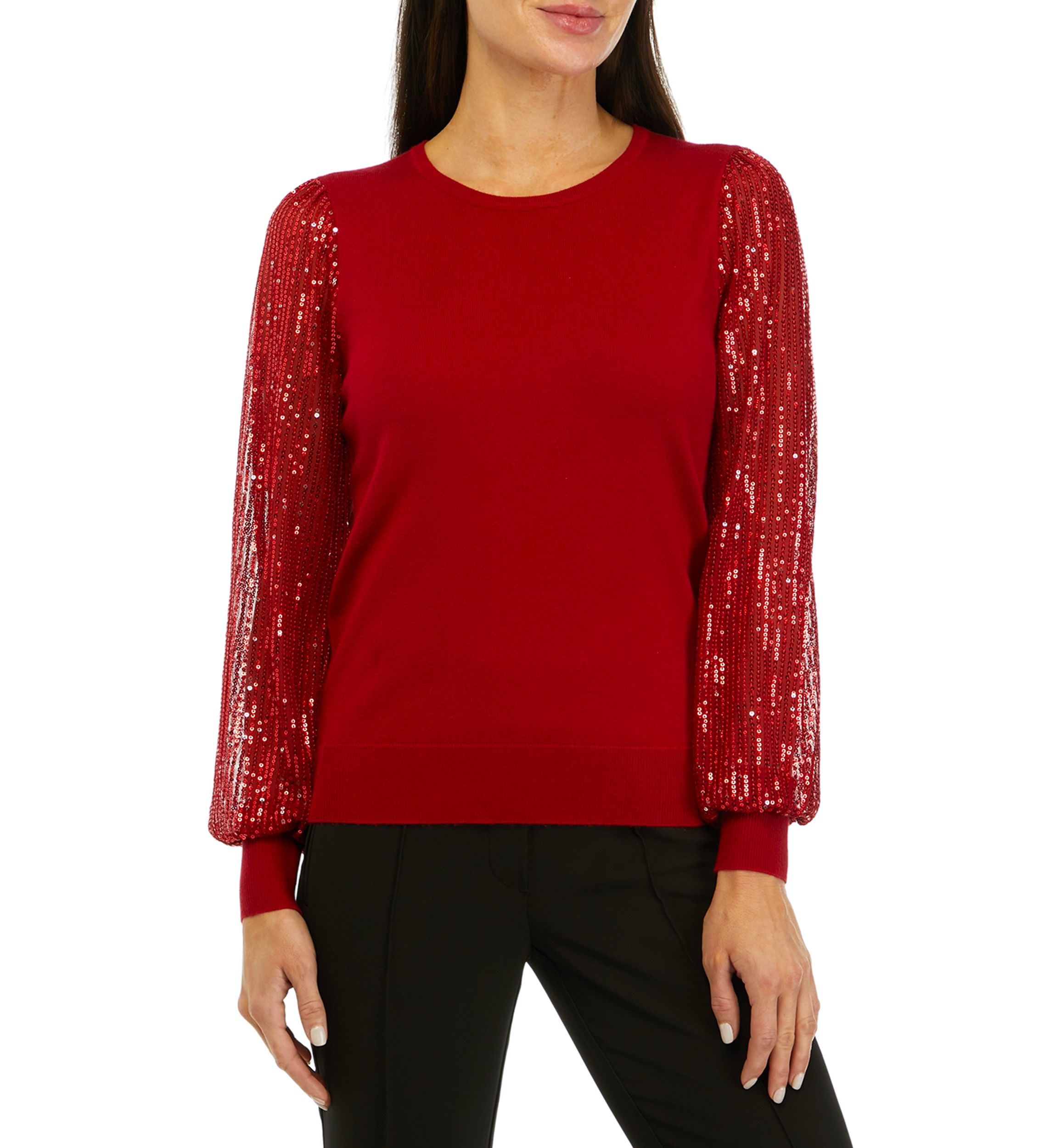 Womens Sequin Long Sleeve Crew Neck Sweater