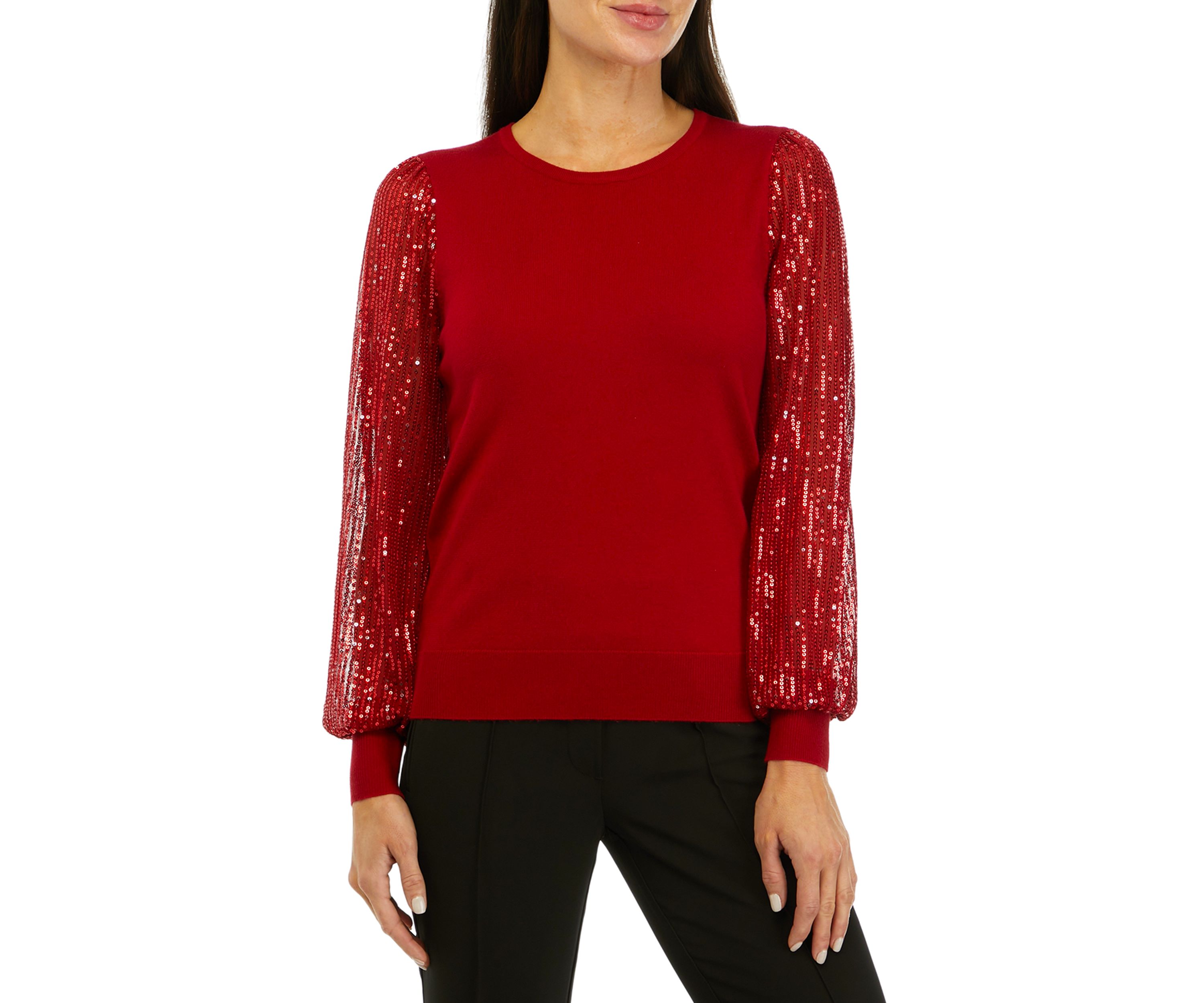 Womens Sequin Long Sleeve Crew Neck Sweater