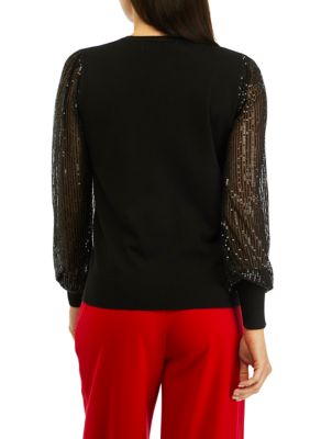 Women's Sequin Long Sleeve Crew Neck Sweater