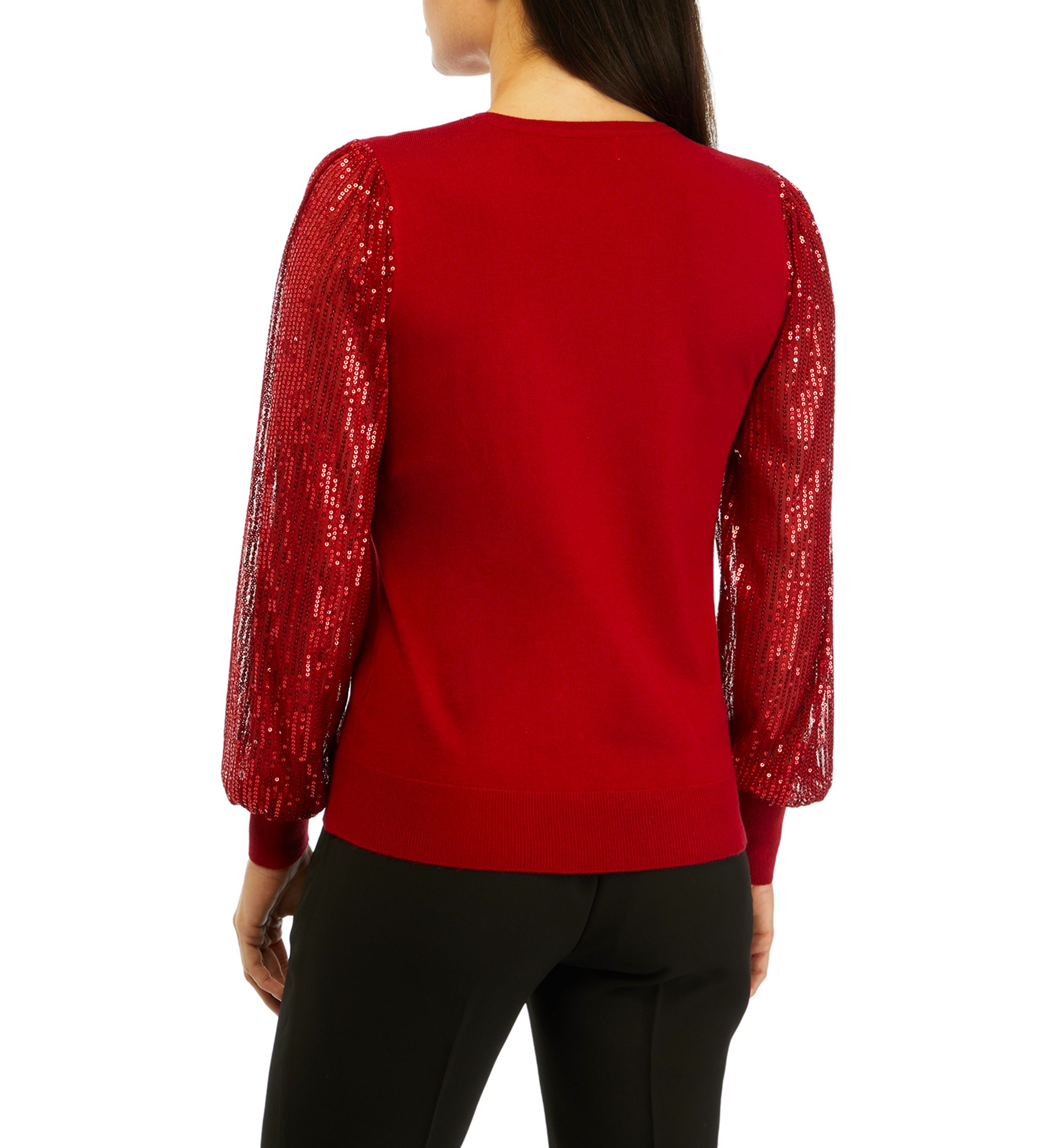 Womens Sequin Long Sleeve Crew Neck Sweater