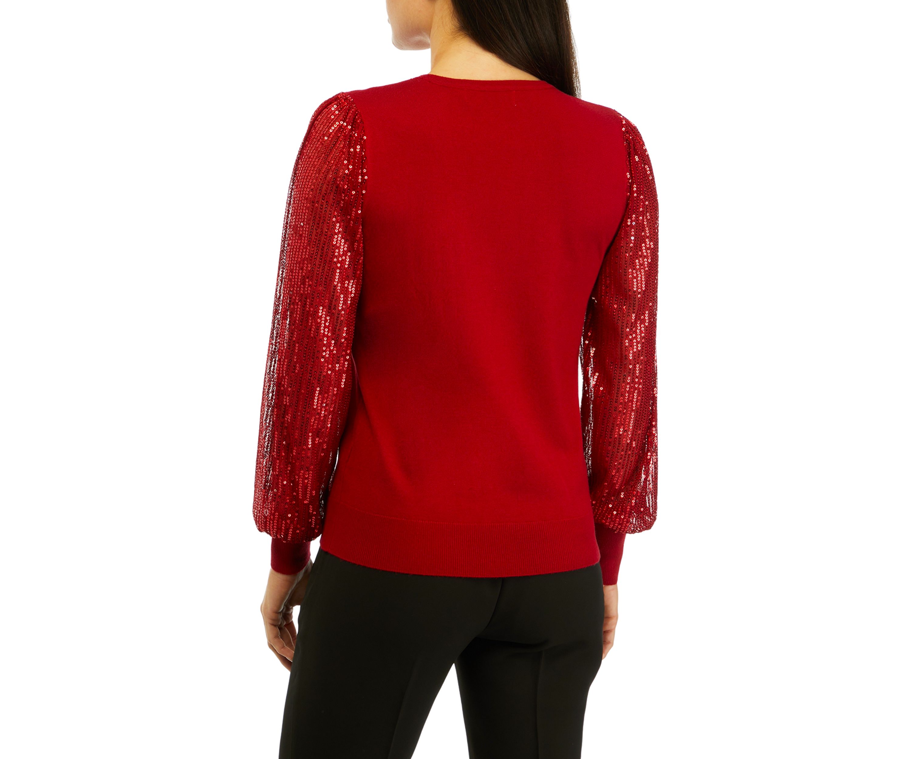 Womens Sequin Long Sleeve Crew Neck Sweater