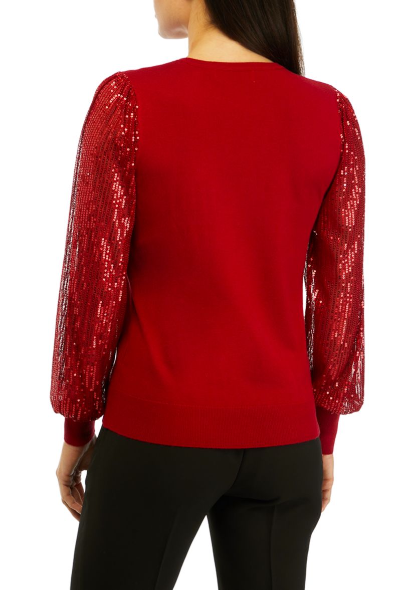 Womens Sequin Long Sleeve Crew Neck Sweater