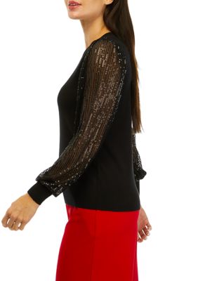 Women's Sequin Long Sleeve Crew Neck Sweater