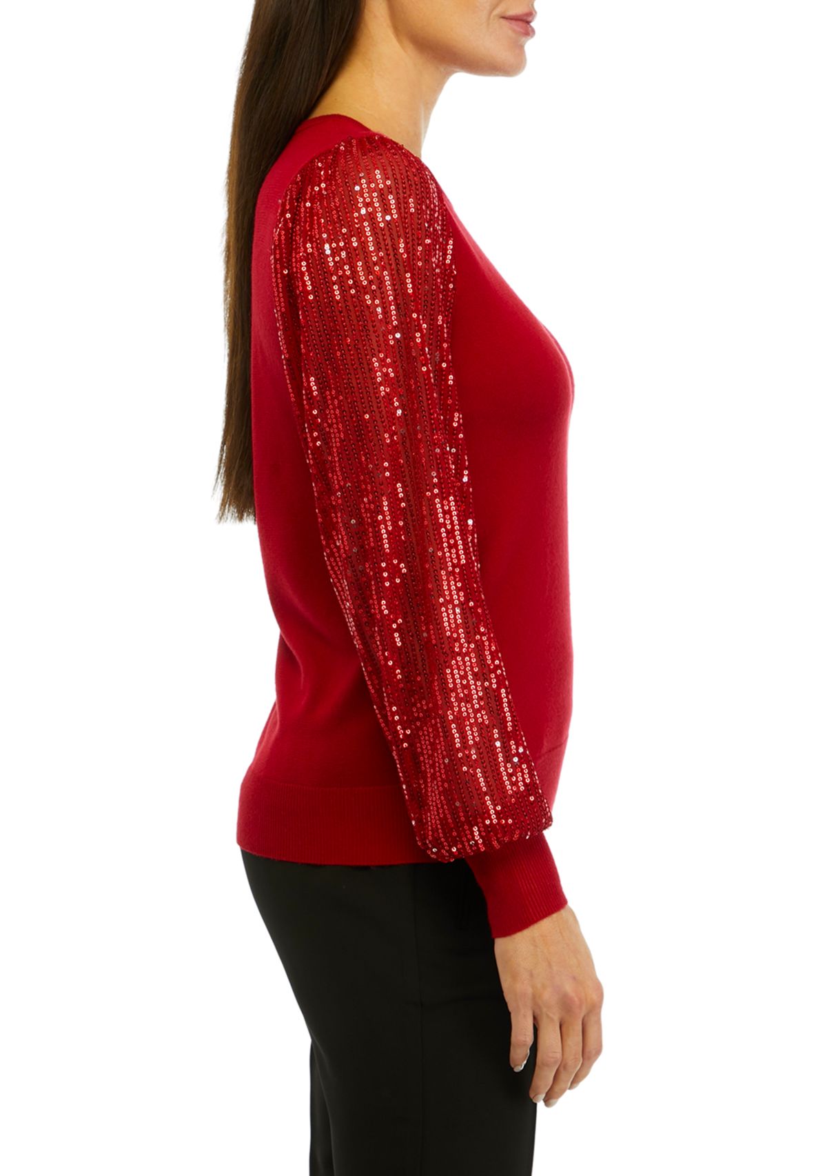 Womens Sequin Long Sleeve Crew Neck Sweater