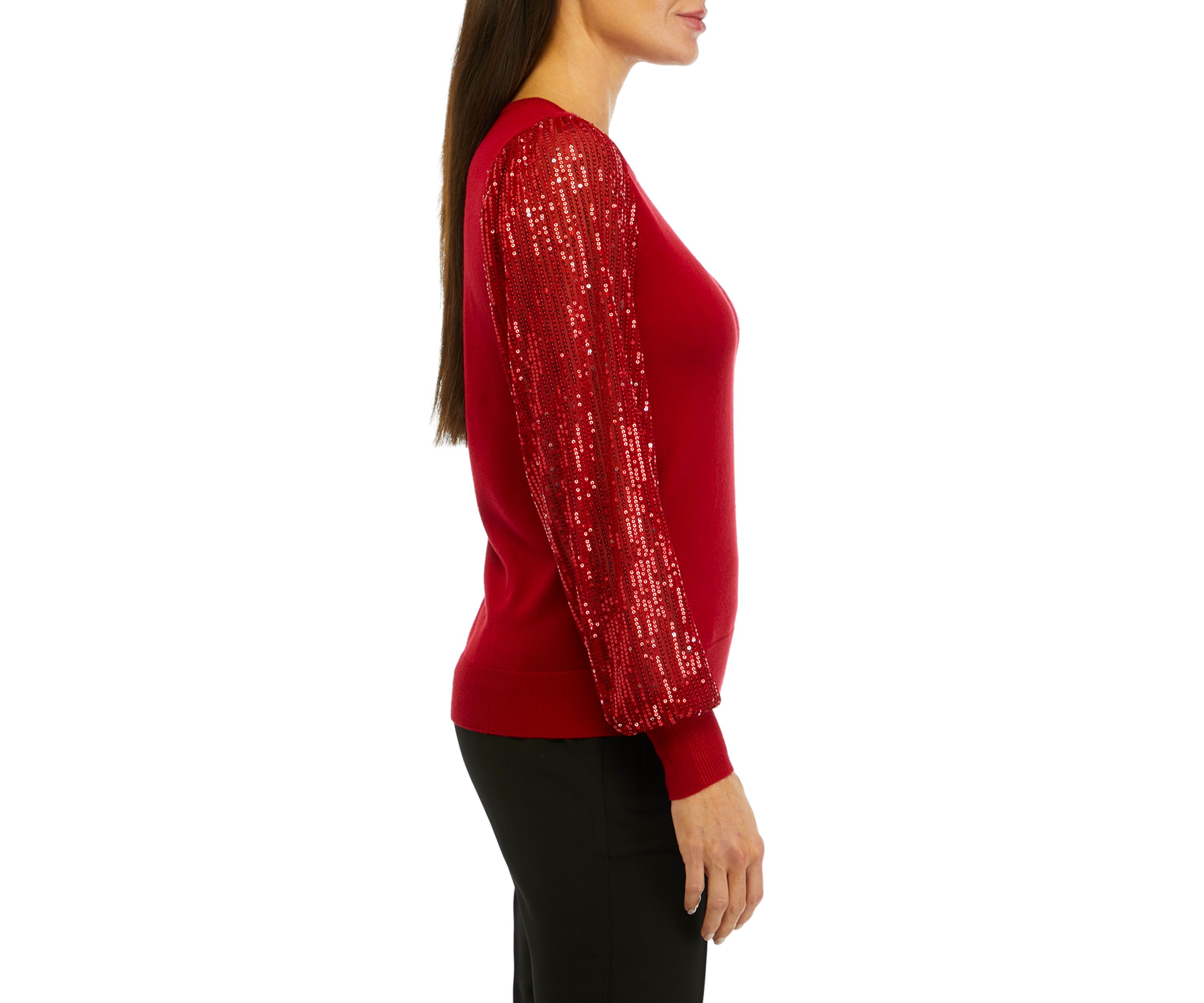 Womens Sequin Long Sleeve Crew Neck Sweater
