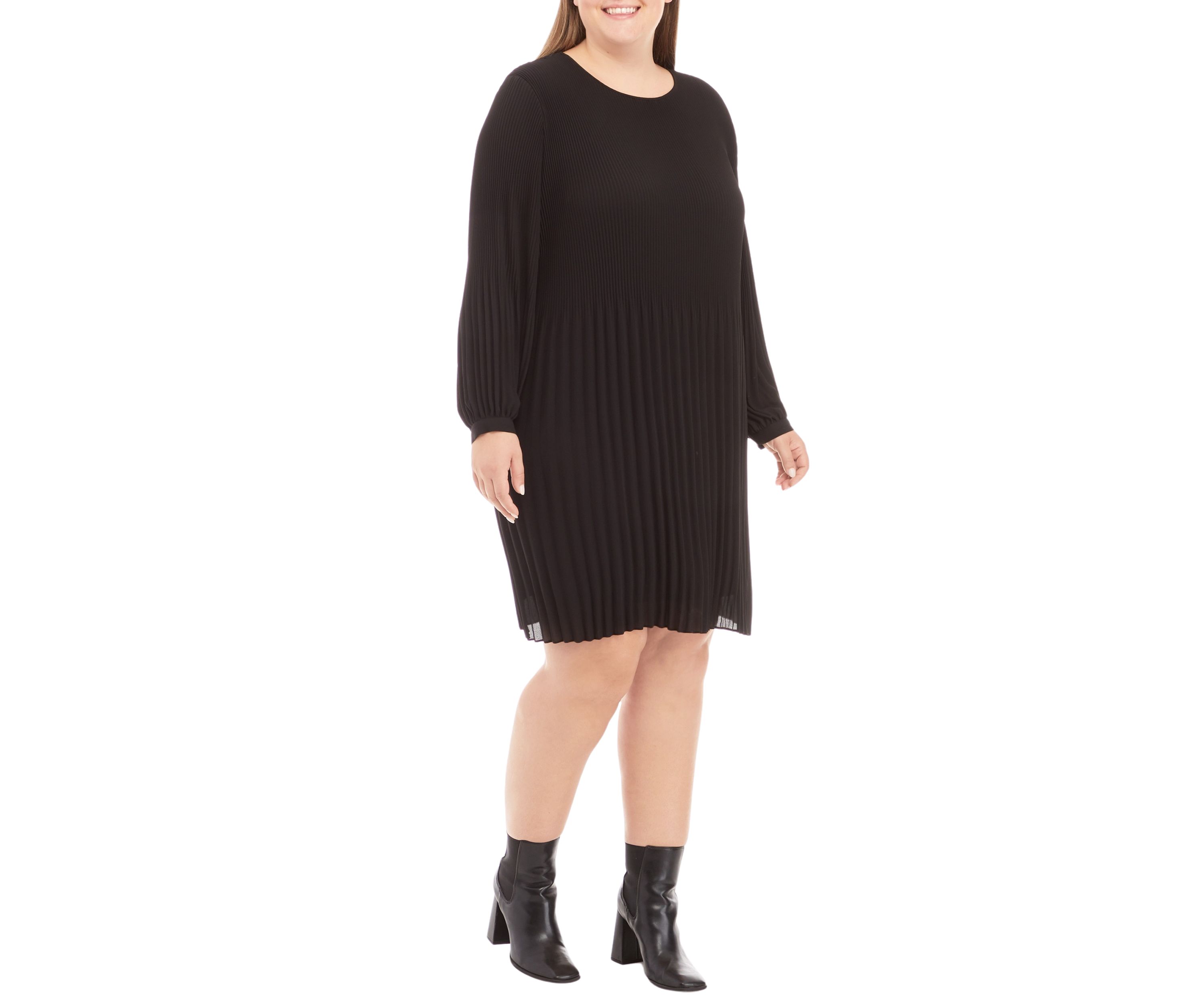 Plus Size Long Sleeve Pleated Dress