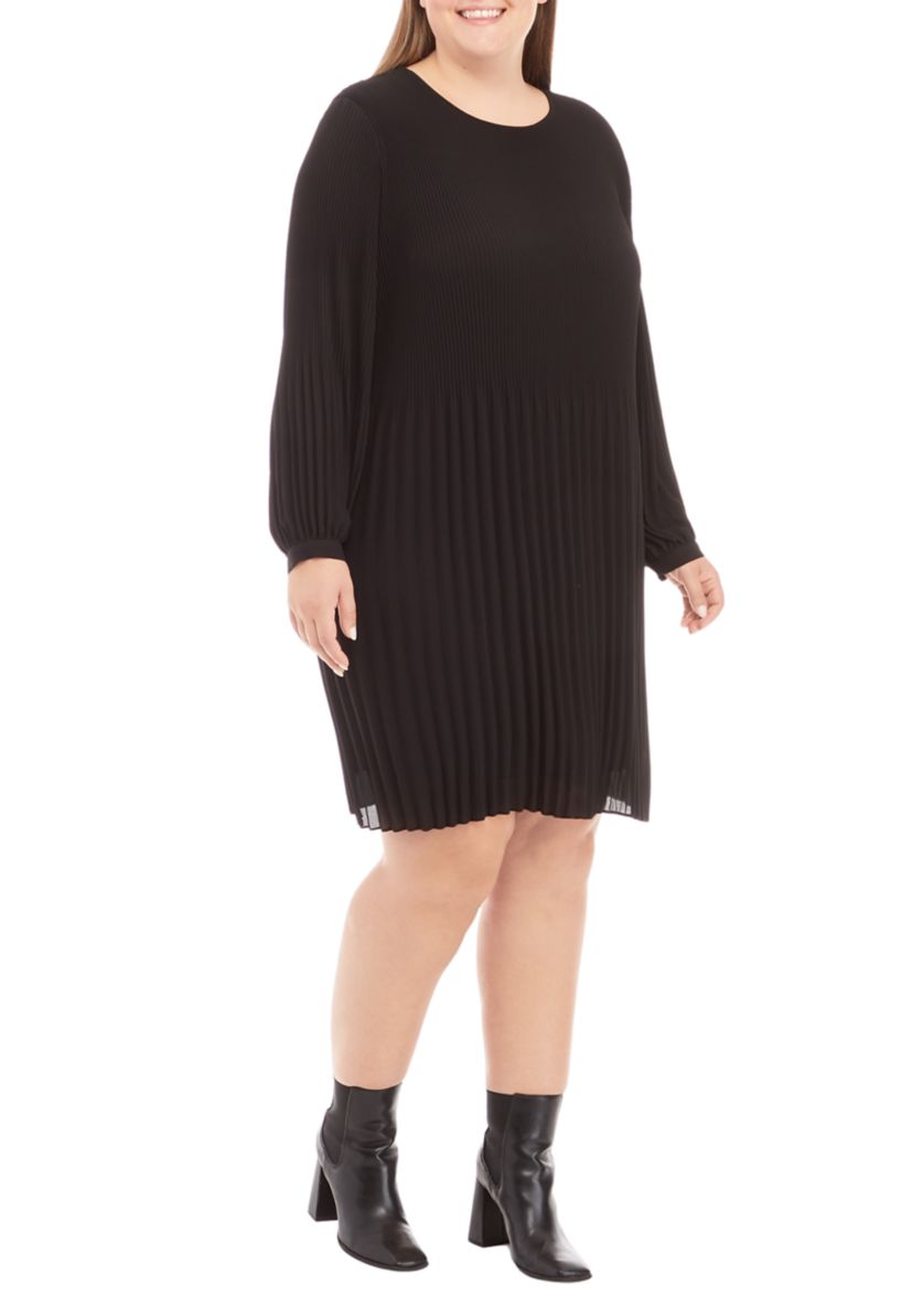 Plus Size Long Sleeve Pleated Dress