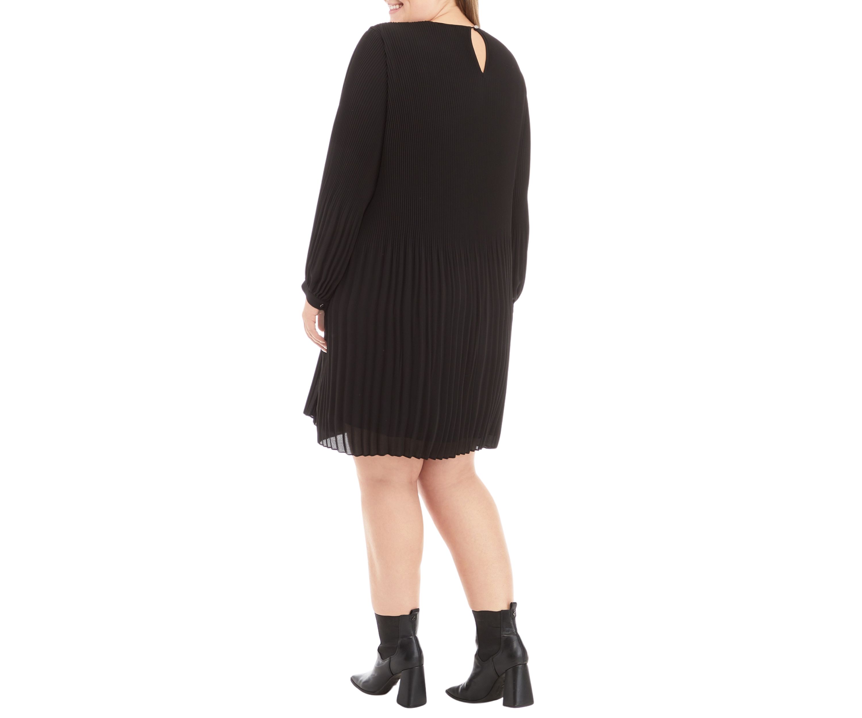 Plus Size Long Sleeve Pleated Dress