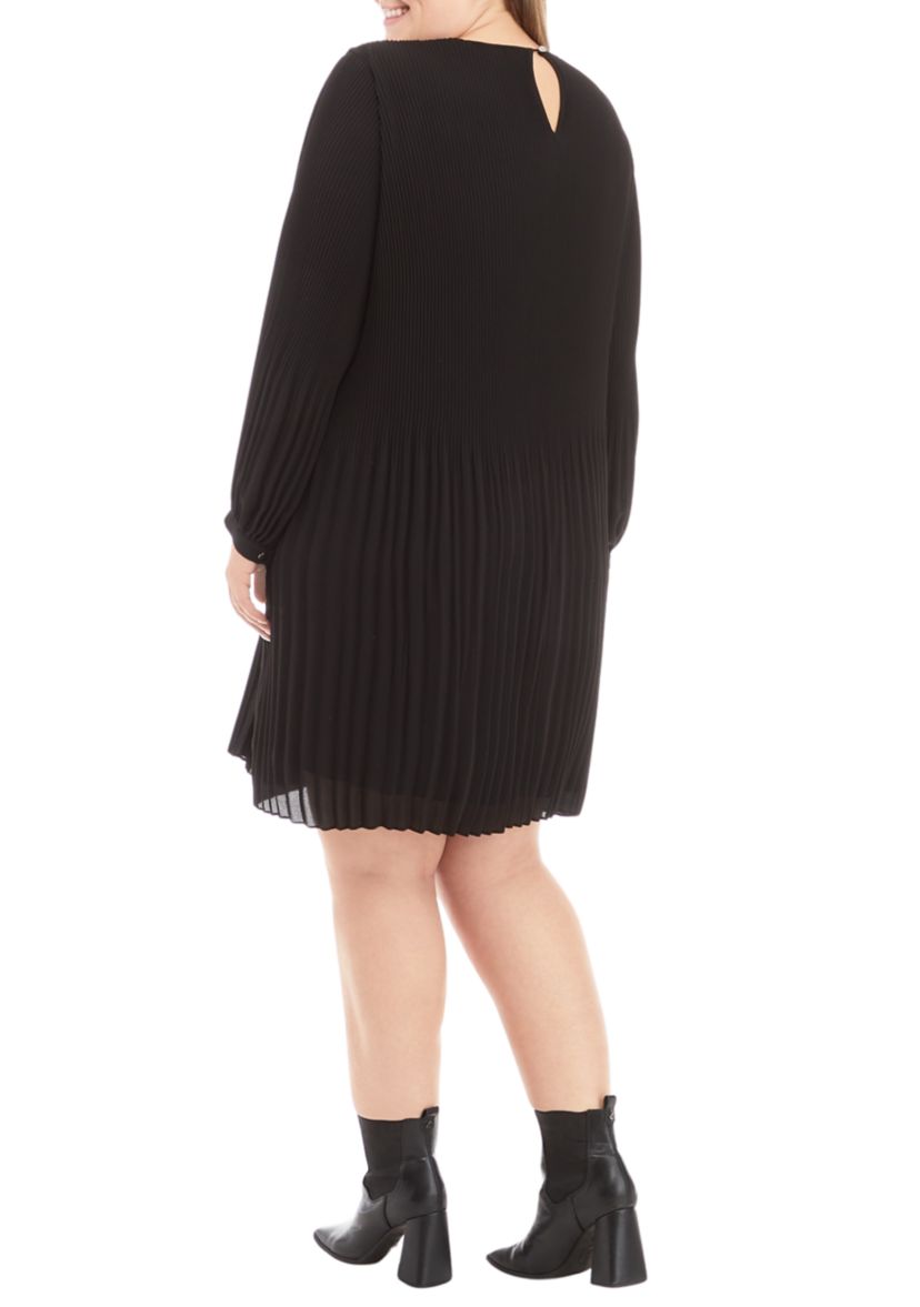 Plus Size Long Sleeve Pleated Dress