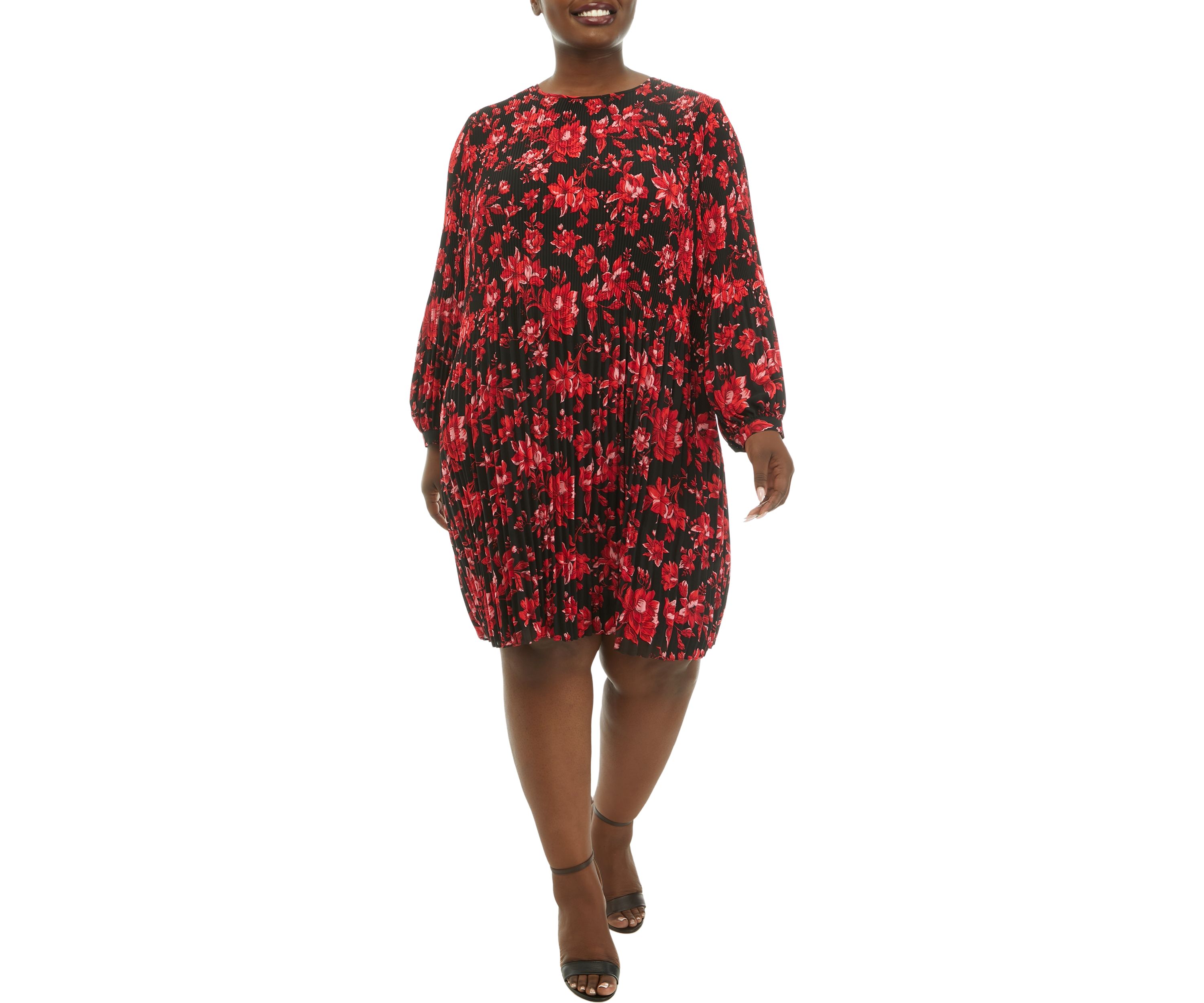 Plus Size Long Sleeve Pleated Dress