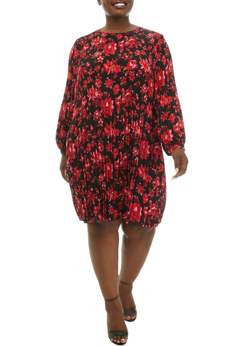 Plus Size Long Sleeve Pleated Dress