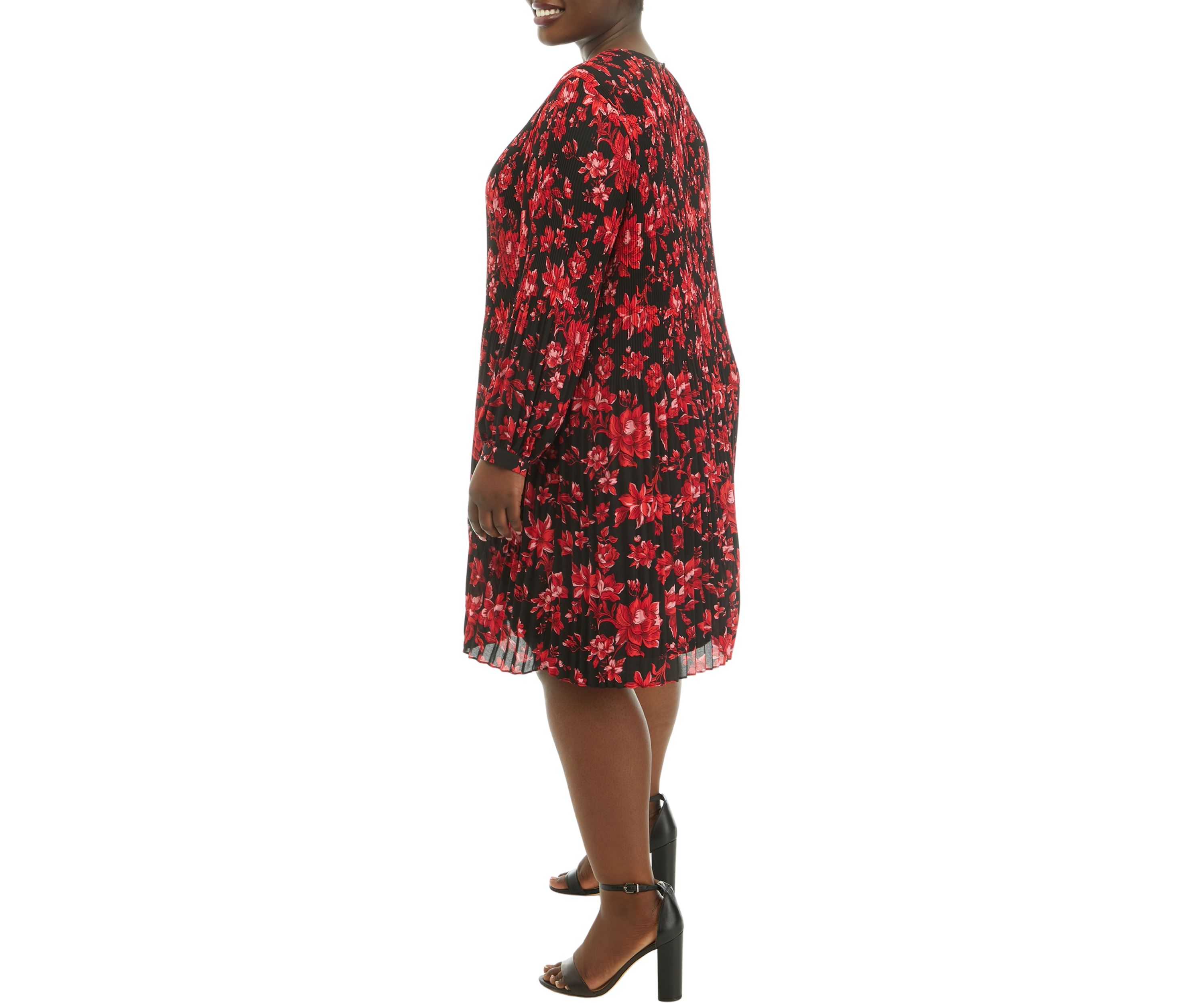 Plus Size Long Sleeve Pleated Dress