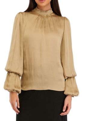 Long Sleeve Mock Neck Airflow Blouse