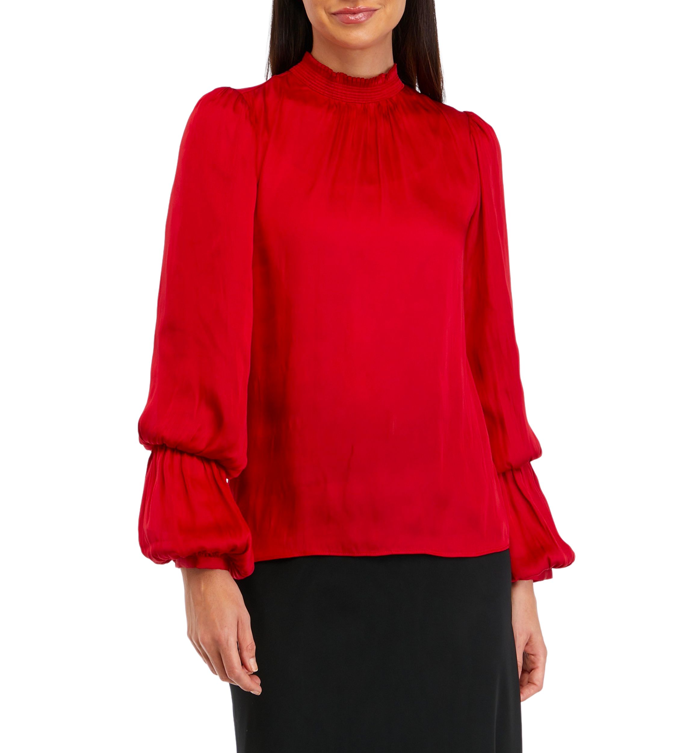 Long Sleeve Mock Neck Airflow Blouse 