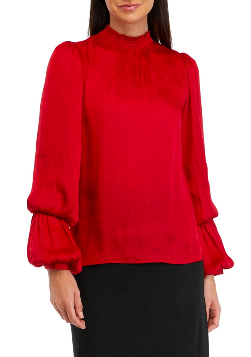 Long Sleeve Mock Neck Airflow Blouse 
