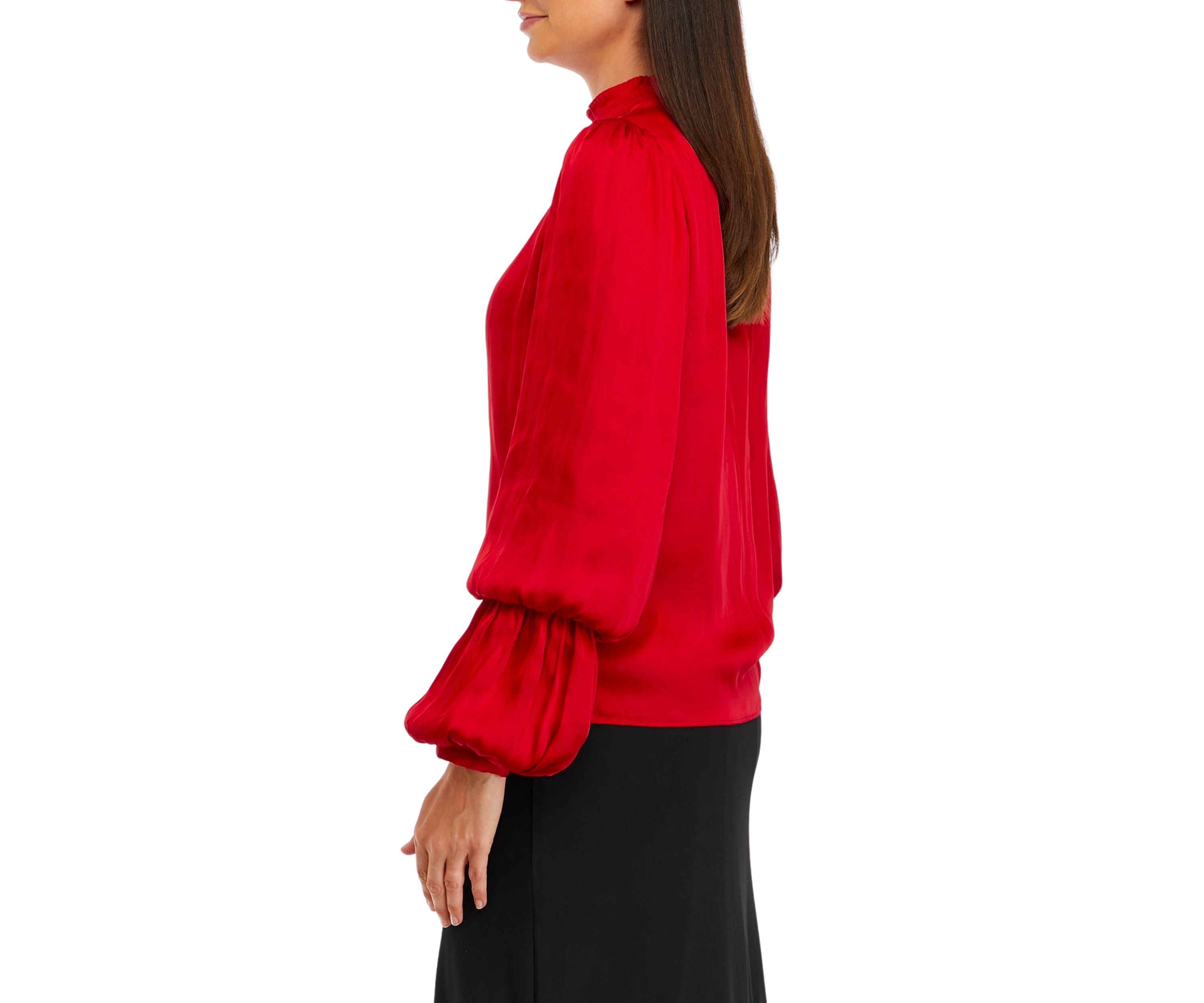 Long Sleeve Mock Neck Airflow Blouse 