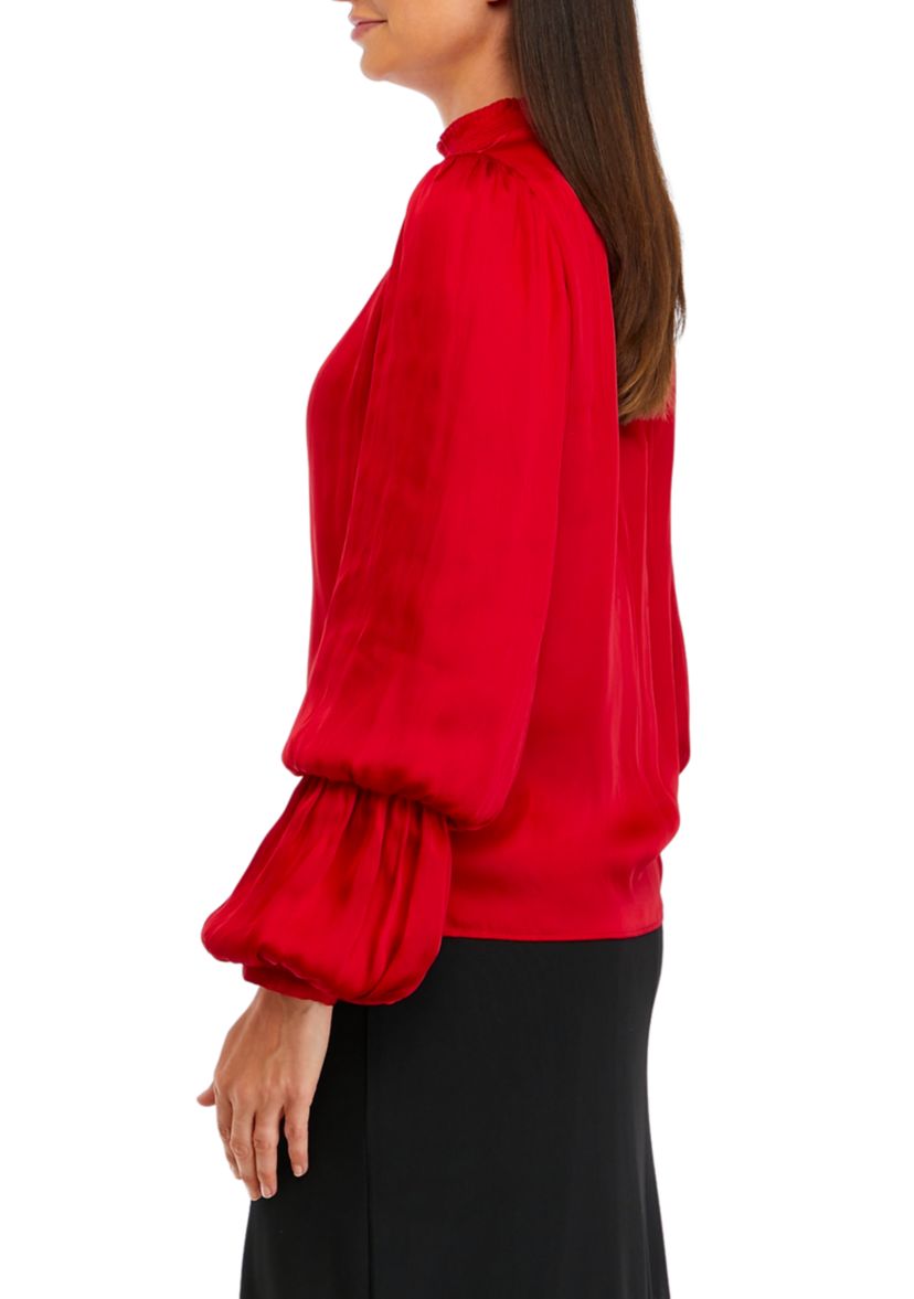 Long Sleeve Mock Neck Airflow Blouse 