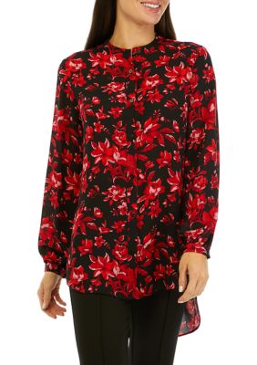 PHILOSOPHY BY REPUBLIC Women's Long Sleeve Floral Button Front Tunic Blouse