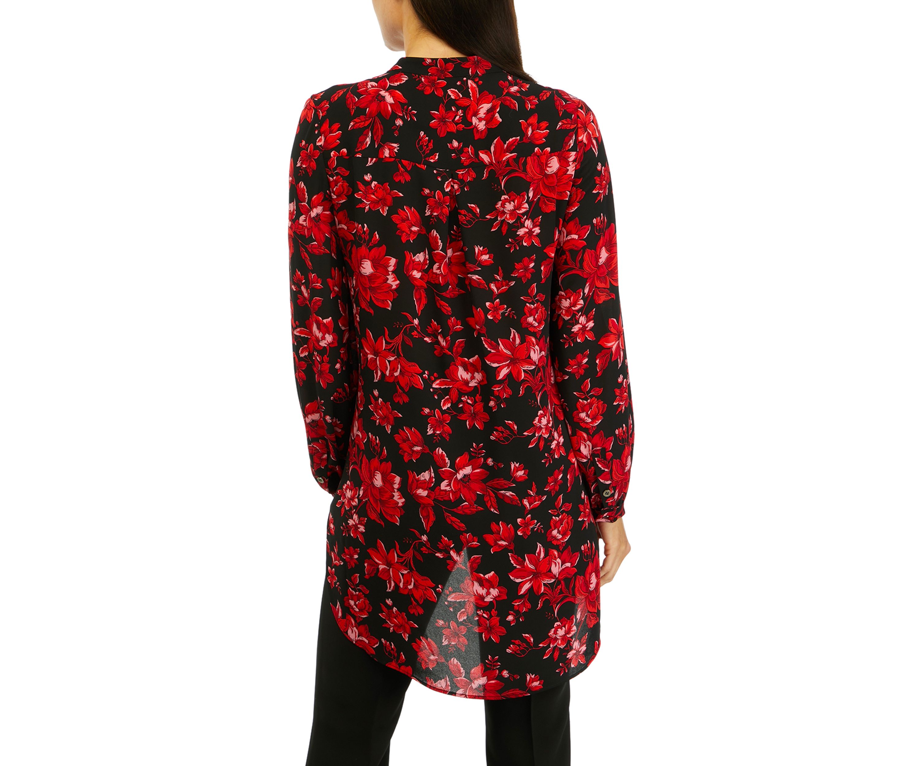 Womens Long Sleeve Floral Button Front Tunic Blouse