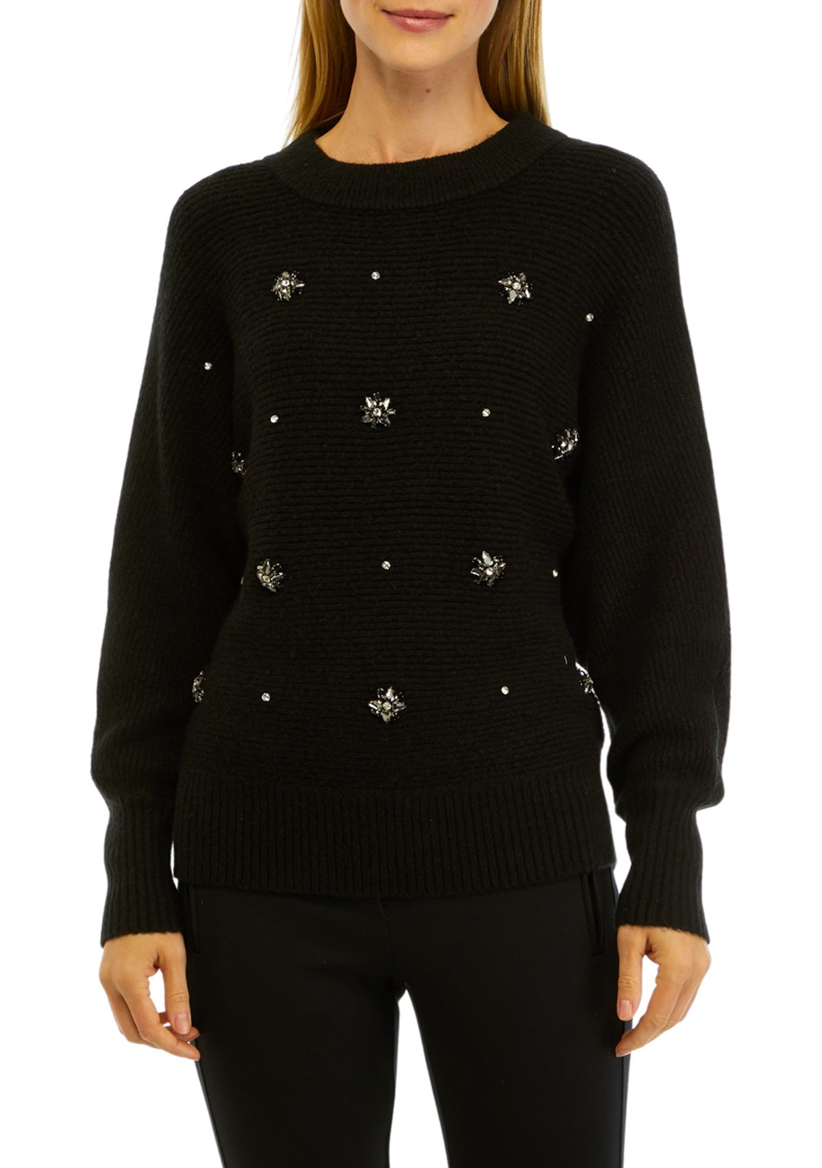 Womens Jewel Embroidered Sweater