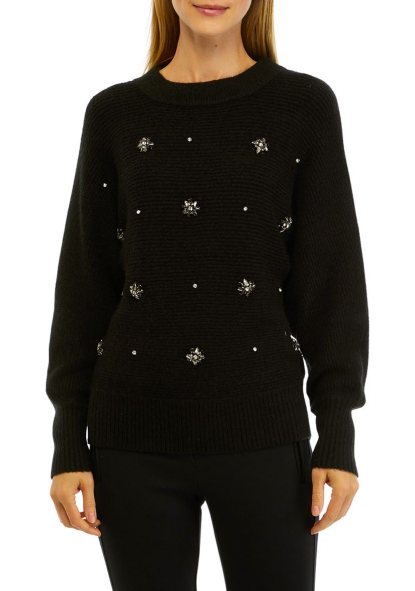 Womens Jewel Embroidered Sweater