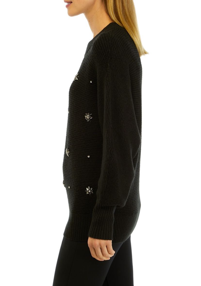 Womens Jewel Embroidered Sweater