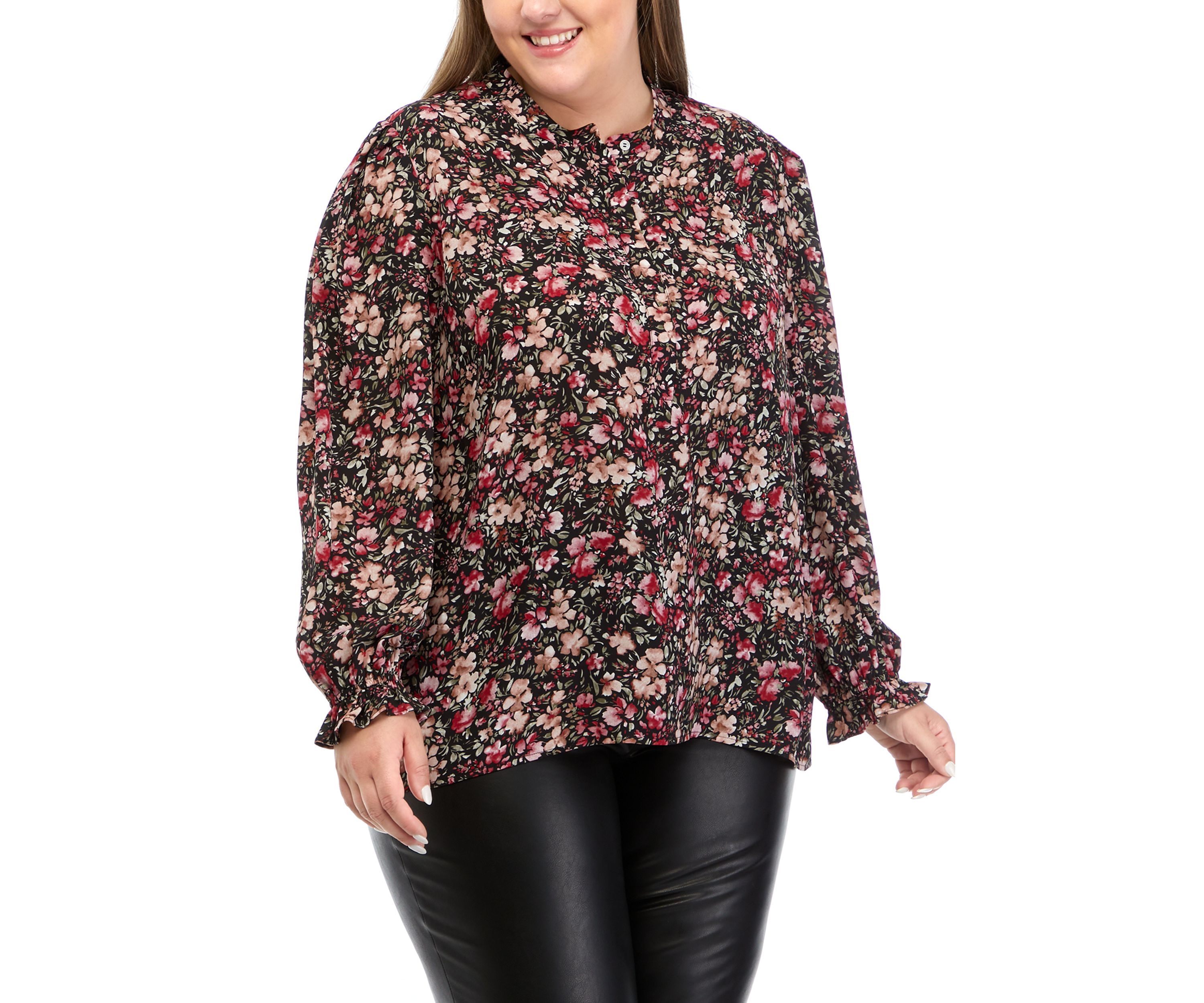 Plus Size Printed Button Down Blouse