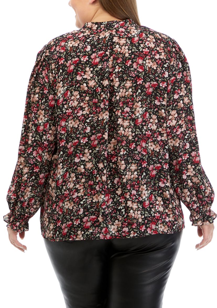Plus Size Printed Button Down Blouse