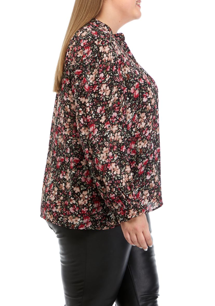 Plus Size Printed Button Down Blouse