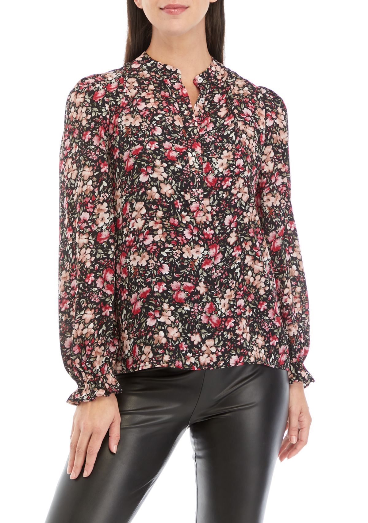 Womens Blouson Sleeve Floral Top 