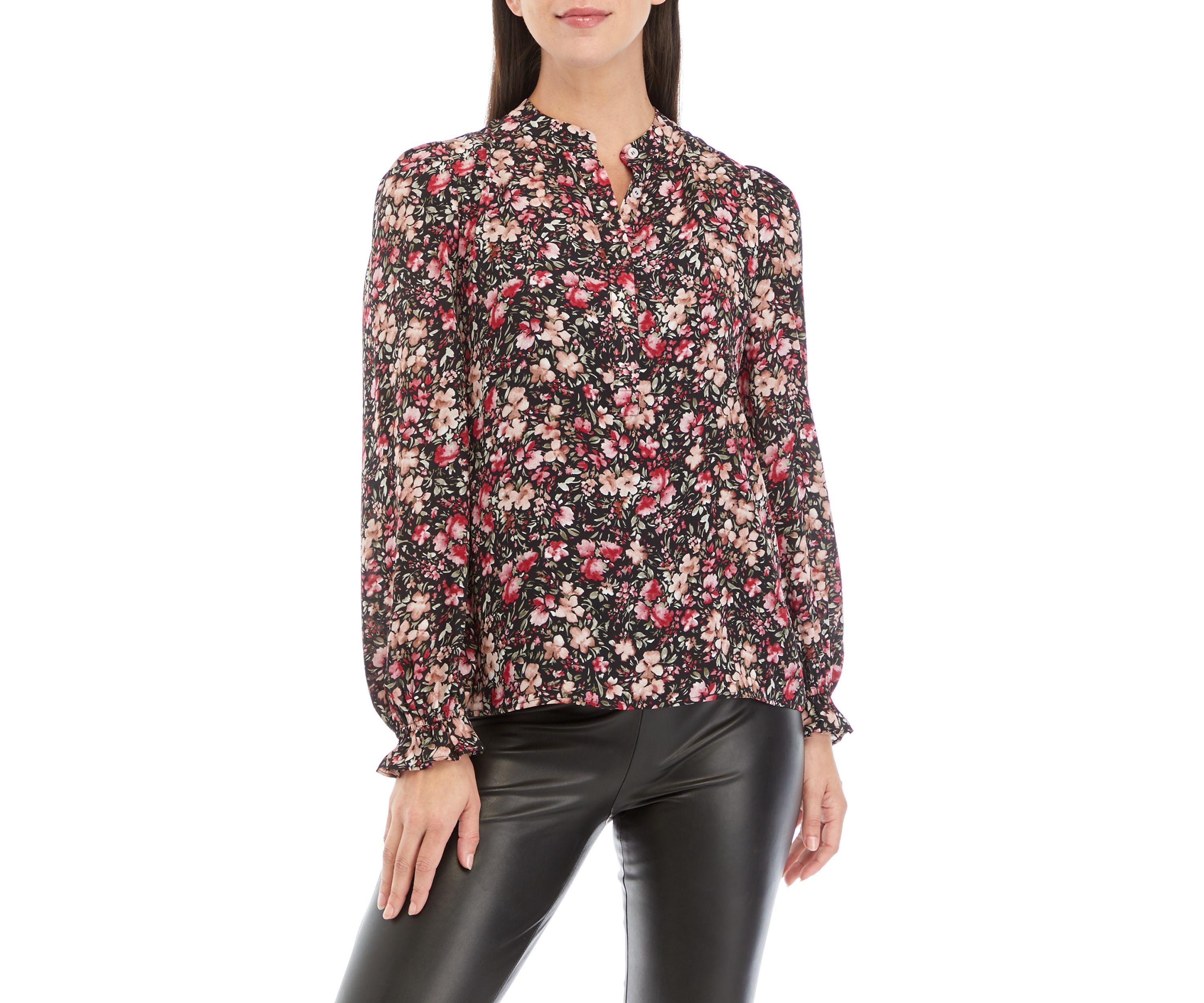 Womens Blouson Sleeve Floral Top 