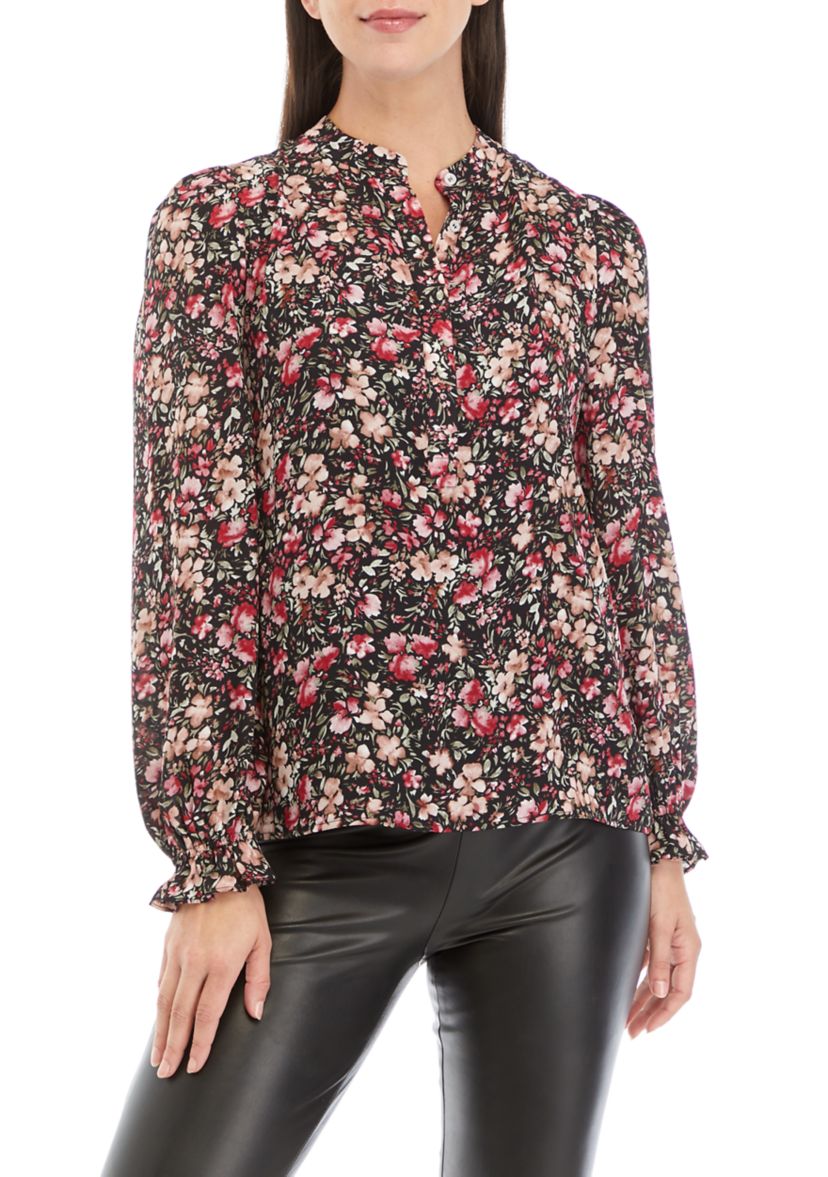 Womens Blouson Sleeve Floral Top 