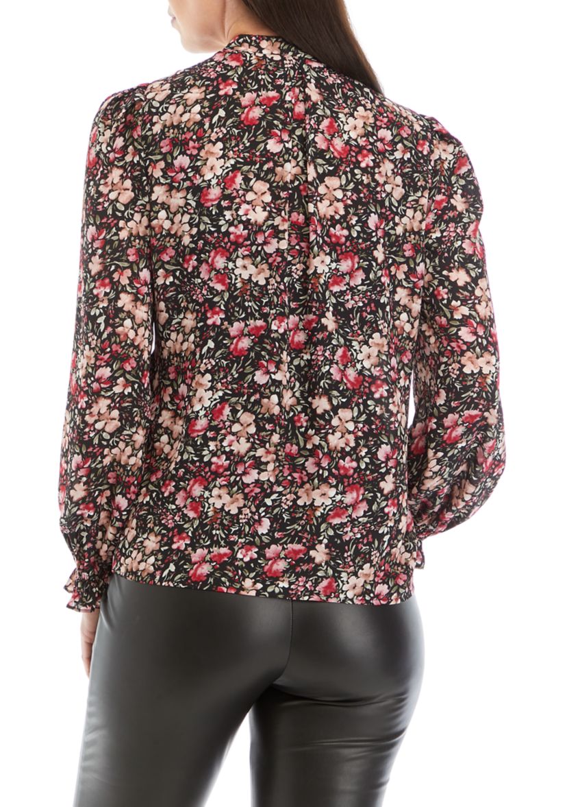 Womens Blouson Sleeve Floral Top 