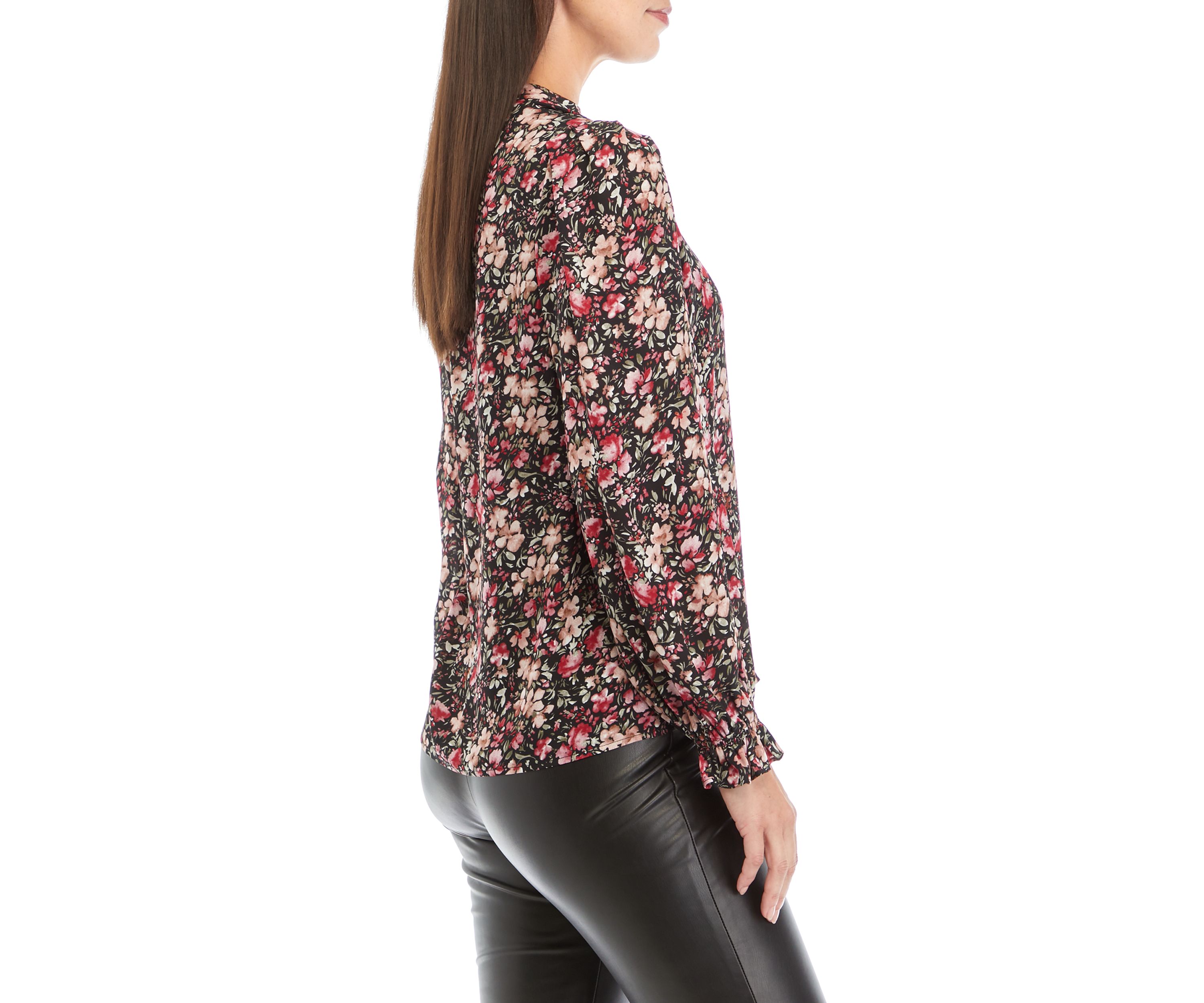 Womens Blouson Sleeve Floral Top 