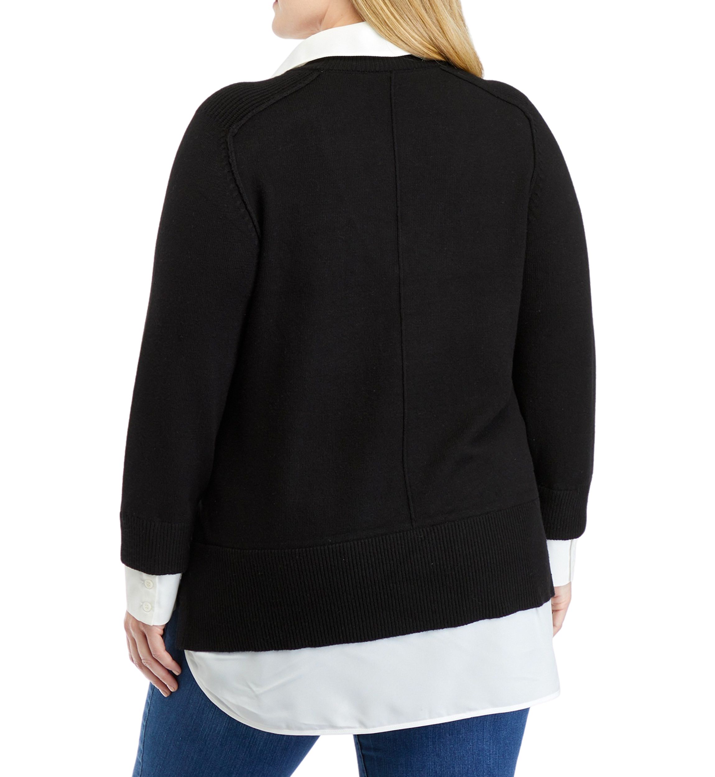 Plus Size Long Sleeve V-Neck 2fer Sweater