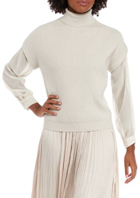 Women's Chiffon Sleeve Turtleneck 2fer Sweater